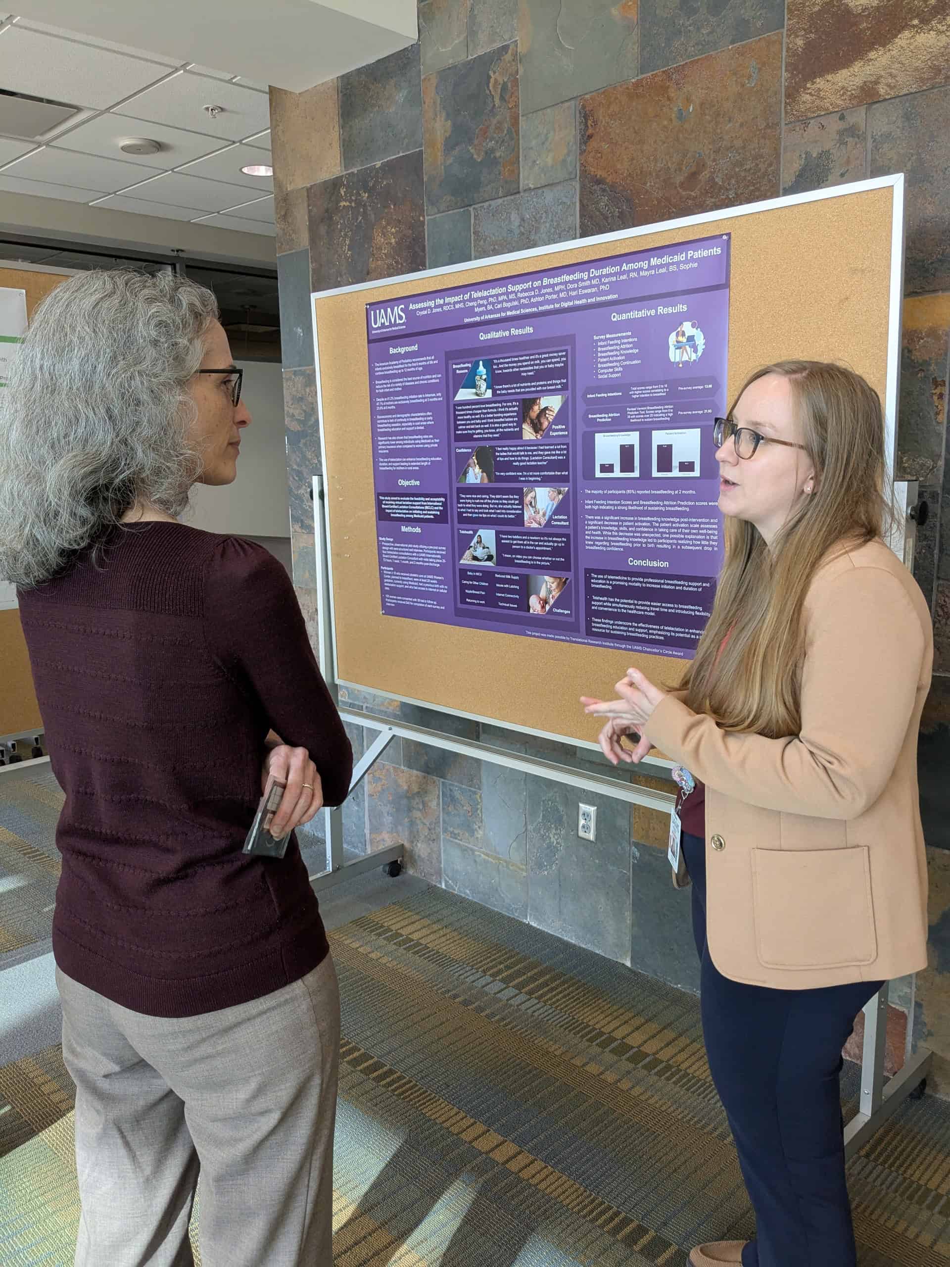 Pictures showing people looking at poster presentation
