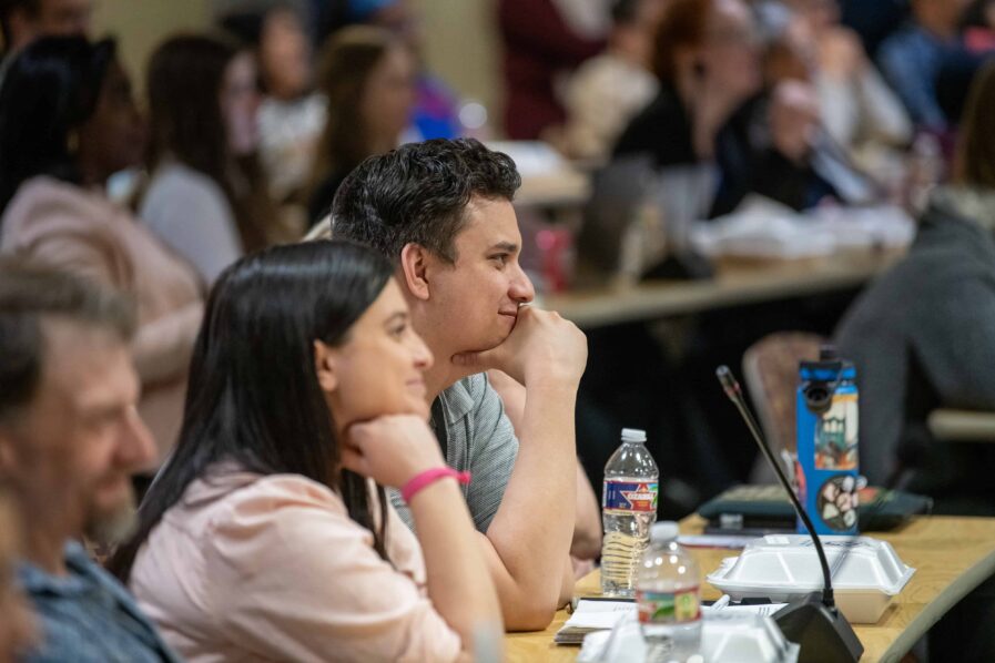 Audiences are smiling at a presentation