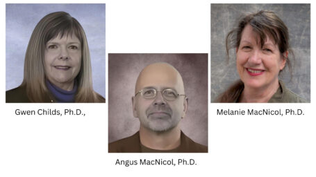 Headshots of Drs.Childs, Angus MacNicol, Ph.D., and Melanie MacNicol, Ph.D.