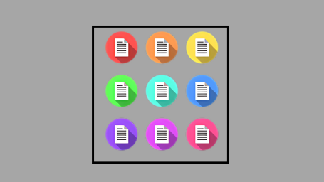 Signs of documents in circles of different colors