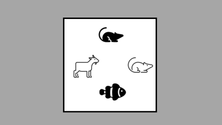 Icons of a mice, a fish and a goat in a framed square